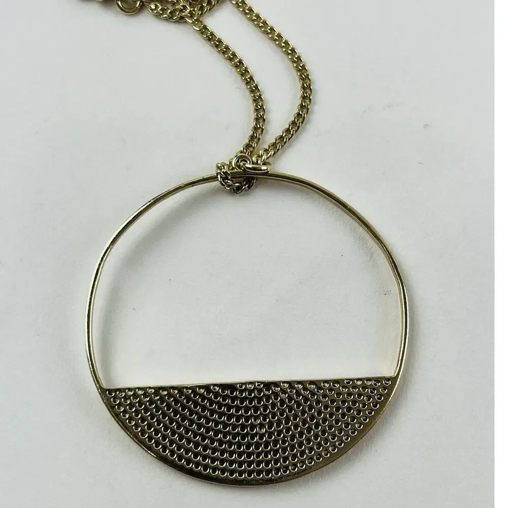 Lisa Freede Gold Micro Pave Eclipse Long Necklace Pendant Disc Celebrity Jewelry